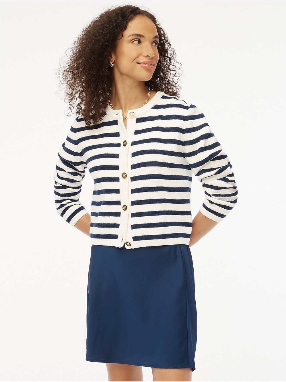 J. Crew Navy and White Striped Button lady jacket Cardigan